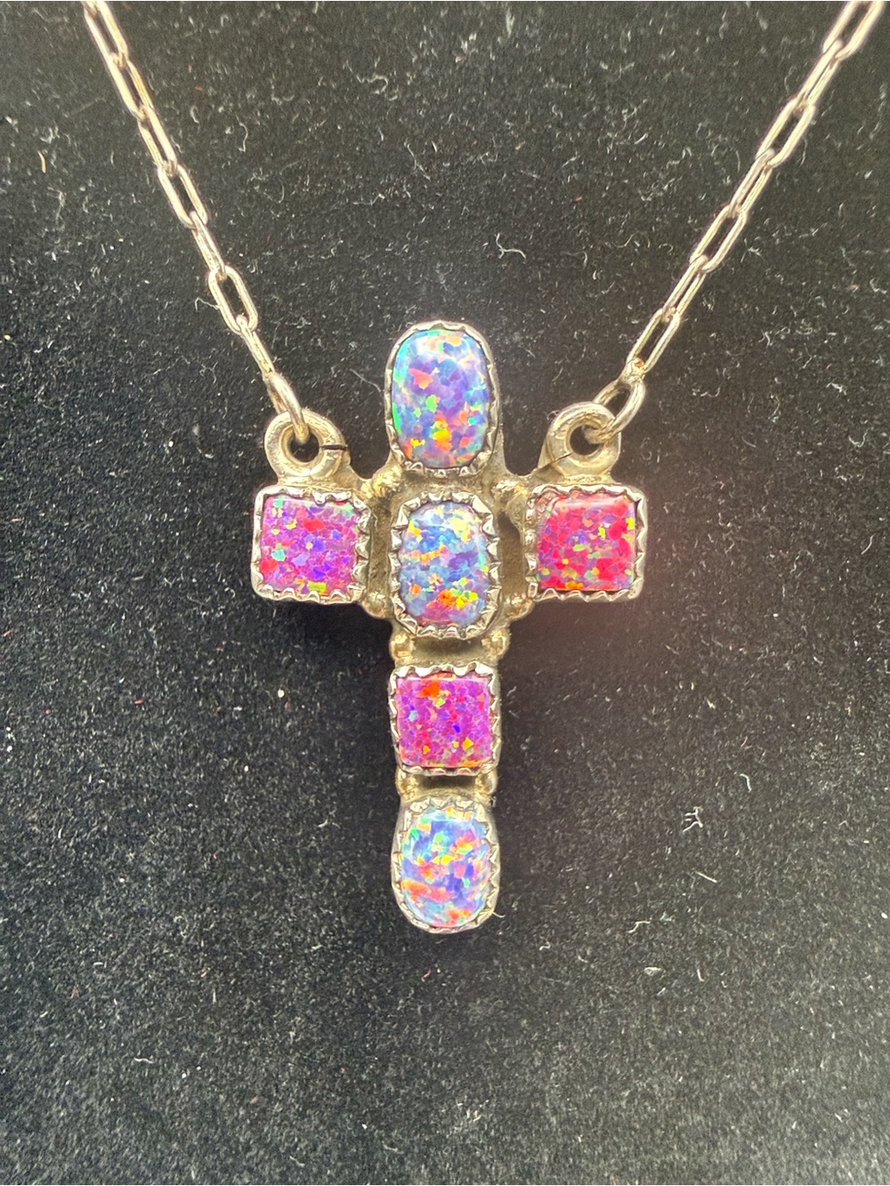 925 Sterling Silver Purple and Pink Opal Stone Pendant Necklace 16-18”